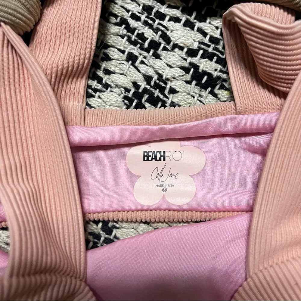 New Cella Jane X Beach Riot Neutral Ribbed Pink Tie-up Bikini Set Size 5/6